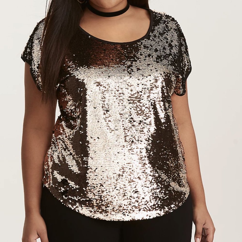 Torrid Flip Sequin Gold Black Dolman Top 3